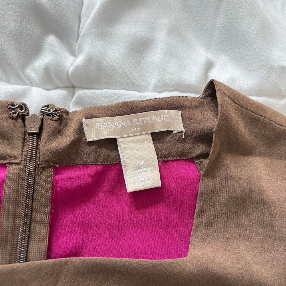 Banana Republic Top Blouse Womens 0 Pink Brown Colorblock Sleeveless Office - Picture 2 of 6